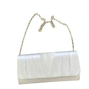 Sol Silver Clutch Purse Bag Chain Snap Closure Dress Wedding Party pocket EUC